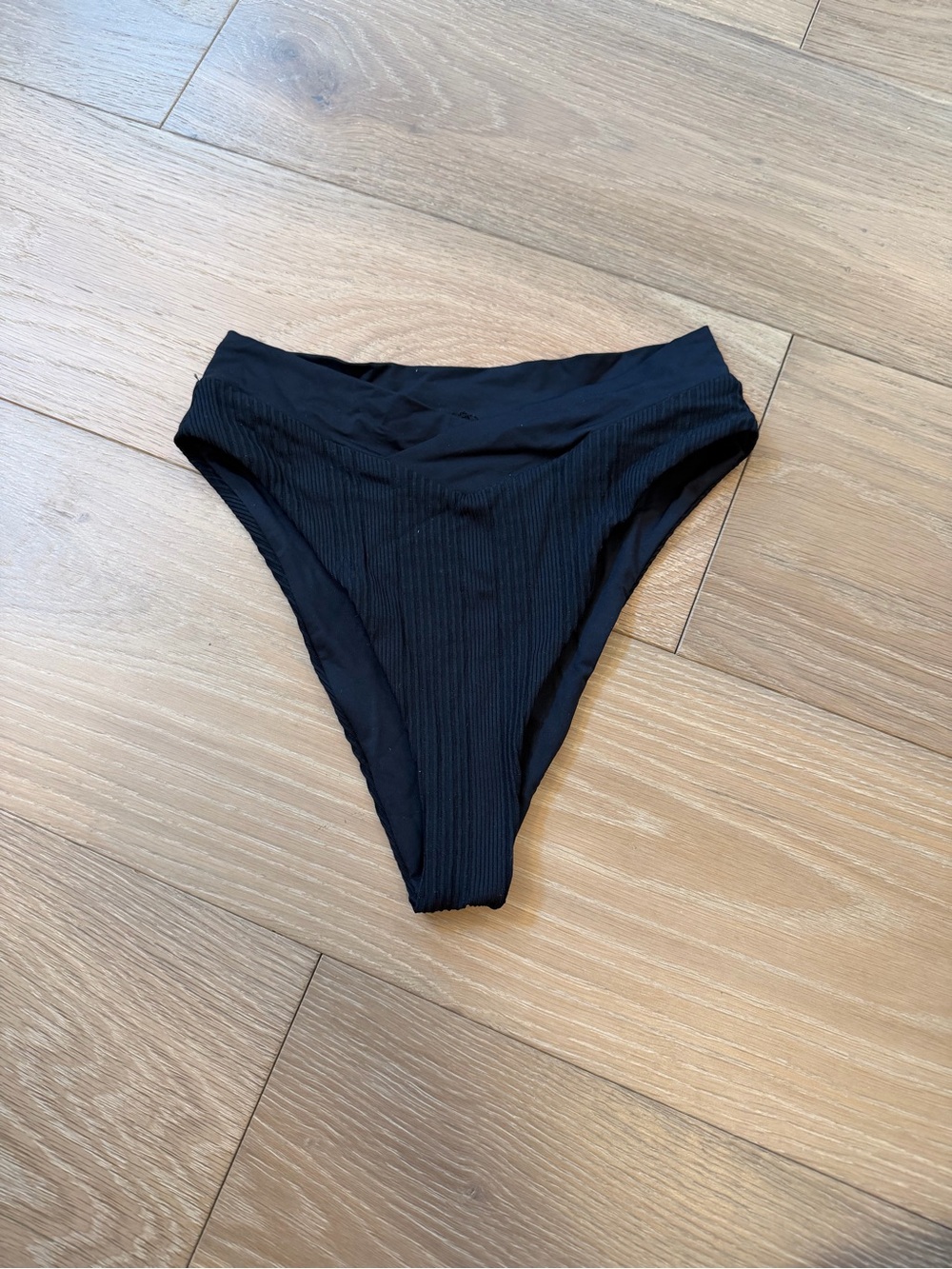 l*space Black Ribbed High-Rise Bikini Bottom bitsy cut